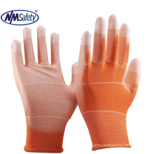 NMSAFETY 13 gauge orange U3 polyester liner coated white PU shell work gloves EN3882016  3121X